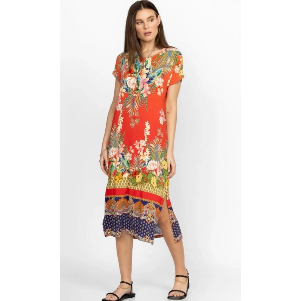 Johnny Was Rapsodia Maxi Henley Dress Boho Vacation Large Bamboo Resort Soft